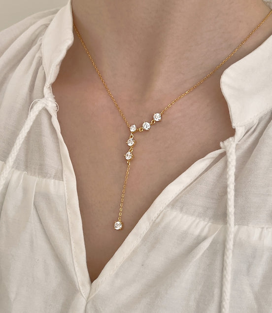 Y-necklace made of 925 Sterling silver – 18K gold-plated with zirconia