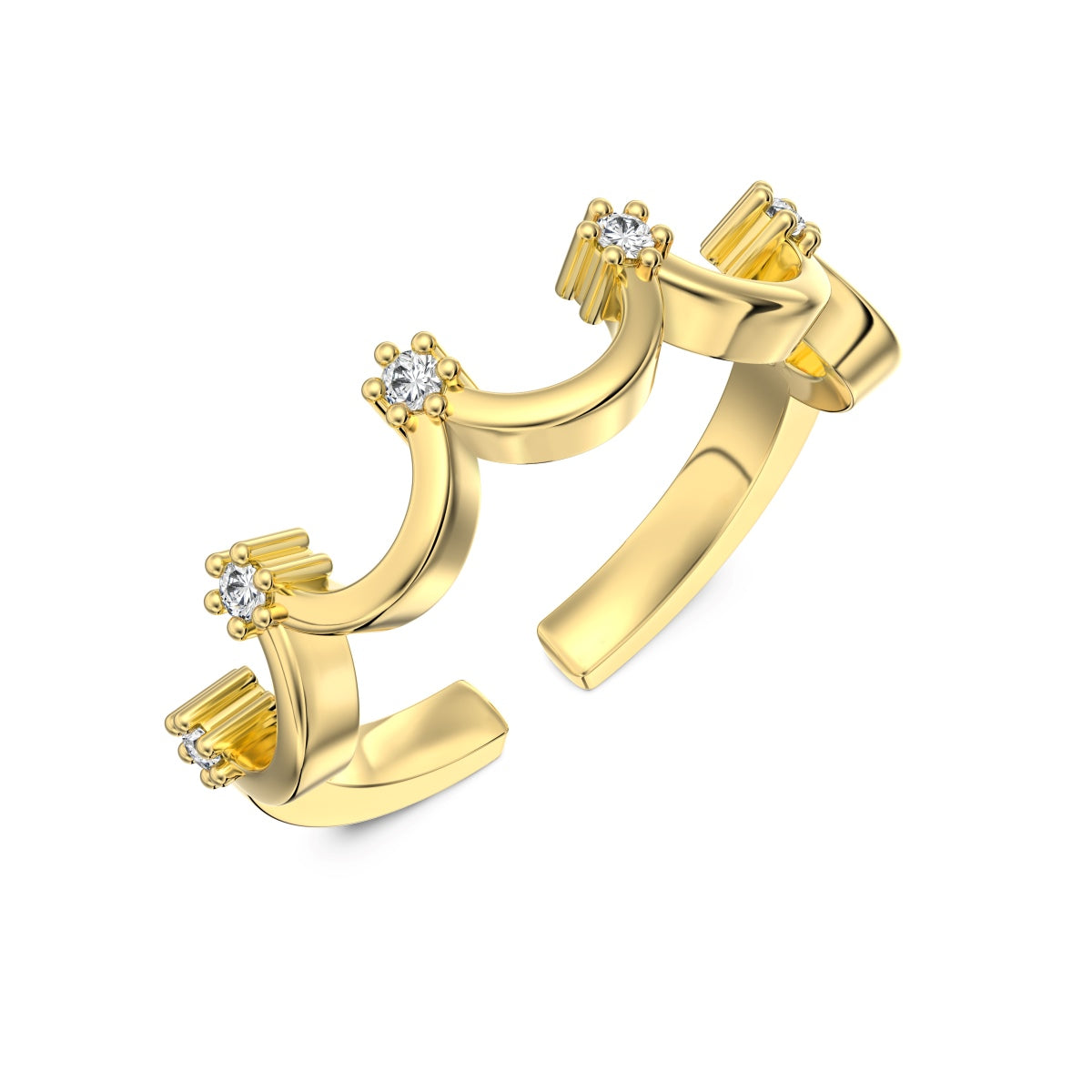 18K gold-plated 925 silver ring in crown design with zirconia
