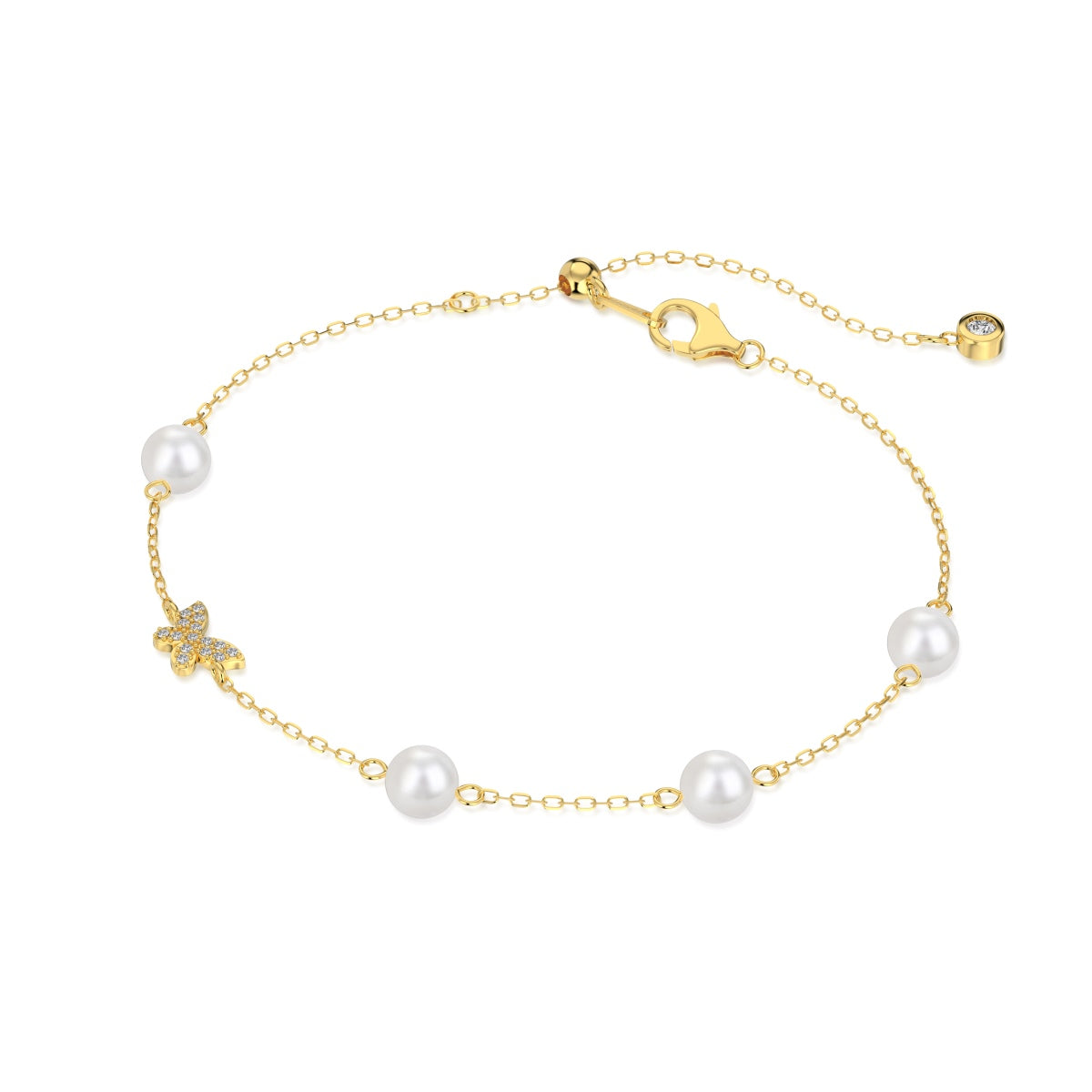 Gold-plated bracelet made of 925 sterling silver with pearls and butterfly