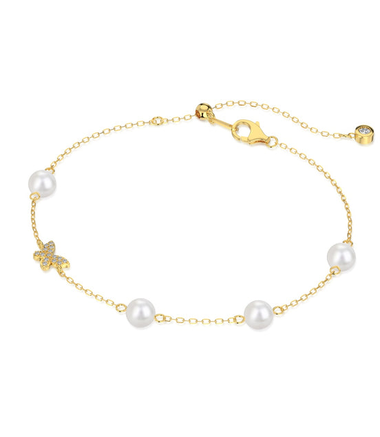 Gold-plated bracelet made of 925 sterling silver with pearls and butterfly