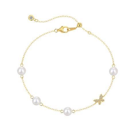 Gold-plated bracelet made of 925 sterling silver with pearls and butterfly
