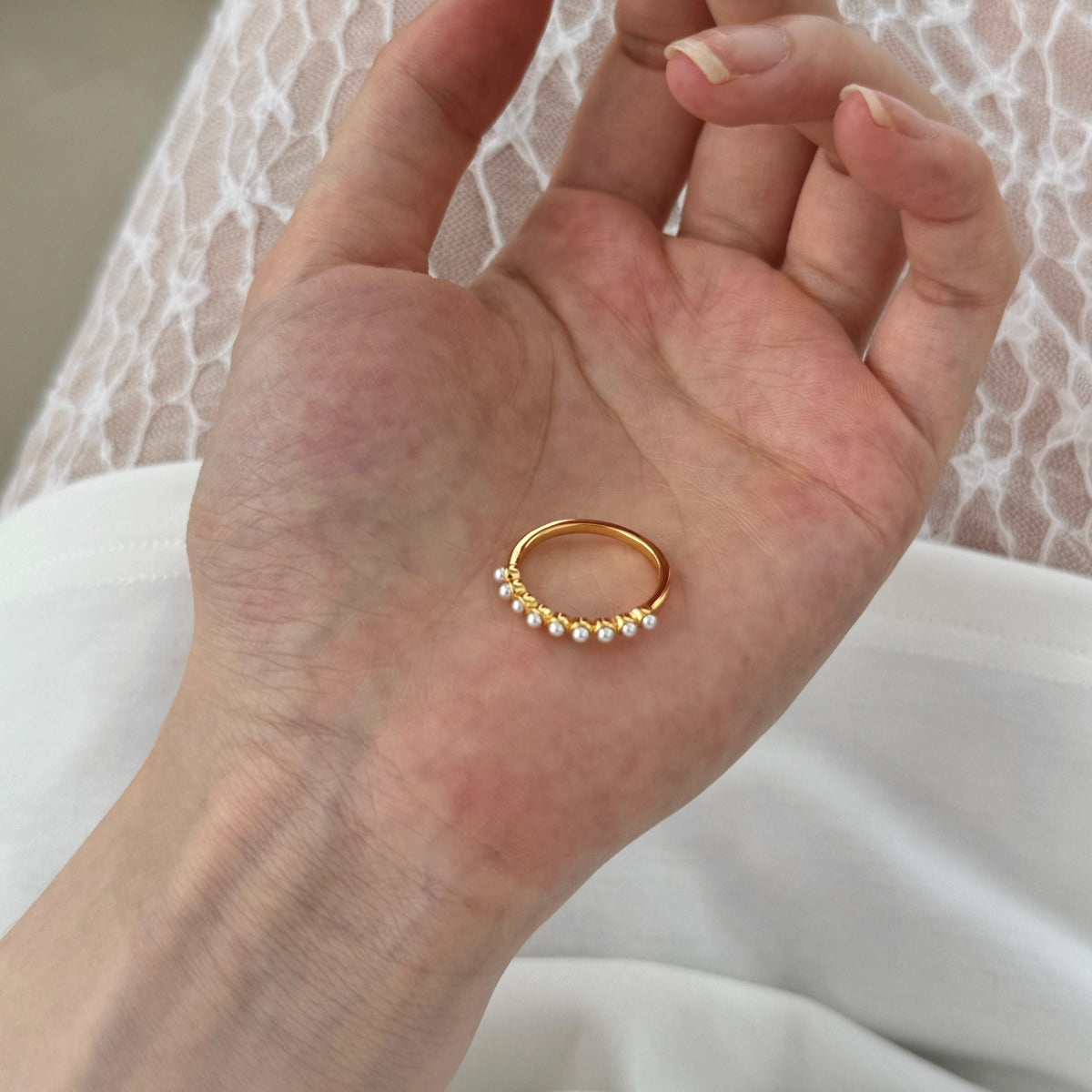 Pearl sterling silver ring 18K gold plated