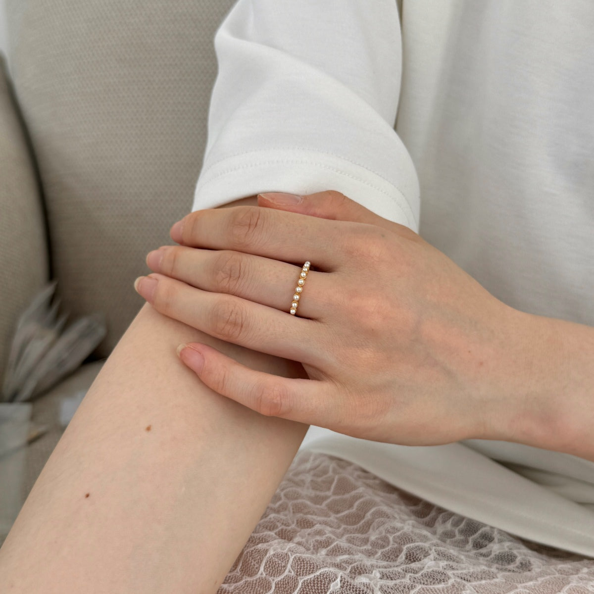 Pearl sterling silver ring 18K gold plated