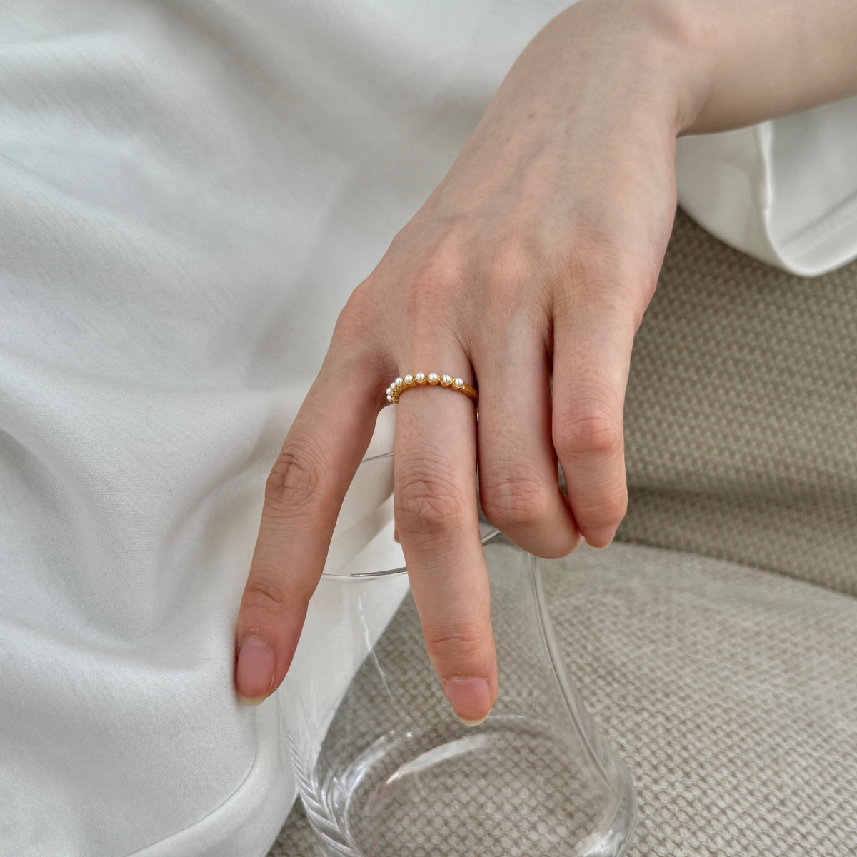 Pearl sterling silver ring 18K gold plated