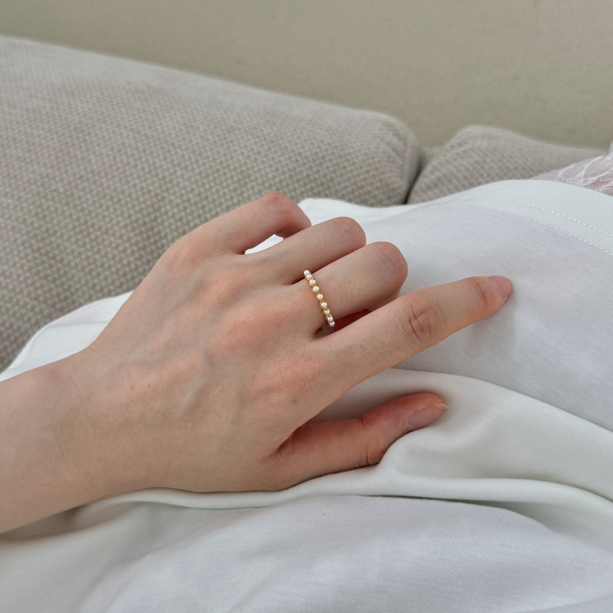 Pearl sterling silver ring 18K gold plated