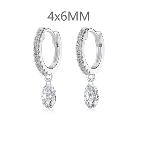 Hoop earrings made of 925 sterling silver with zirconia stones and oval pendant