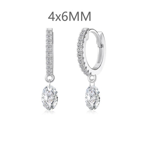 Hoop earrings made of 925 sterling silver with zirconia stones and oval pendant