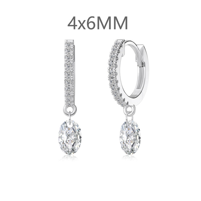 Hoop earrings made of 925 sterling silver with zirconia stones and oval pendant