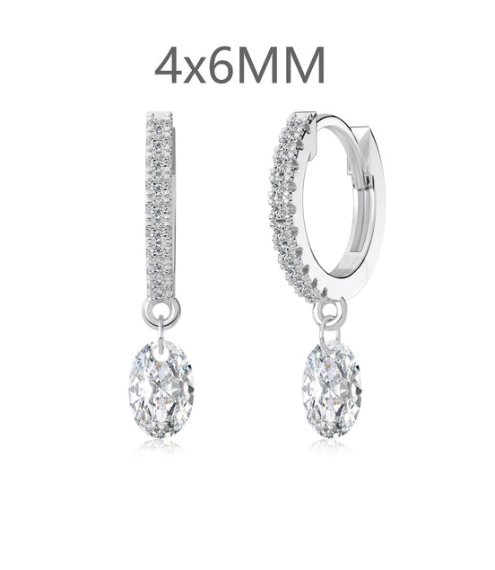 Hoop earrings made of 925 sterling silver with zirconia stones and oval pendant