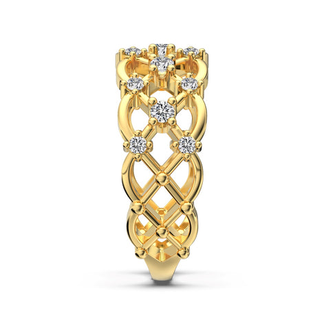 خاتم أنيق من الفضة عيار 925 مرصع بالزركونيا وتصميم مضفر، مطلي بالذهب