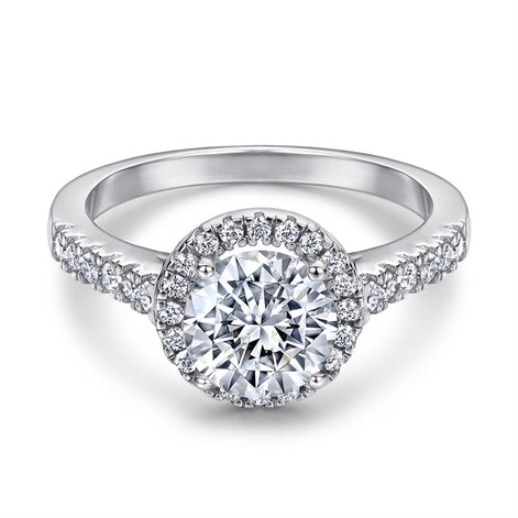 Silver ring with large diamond zirconia and zirconia setting