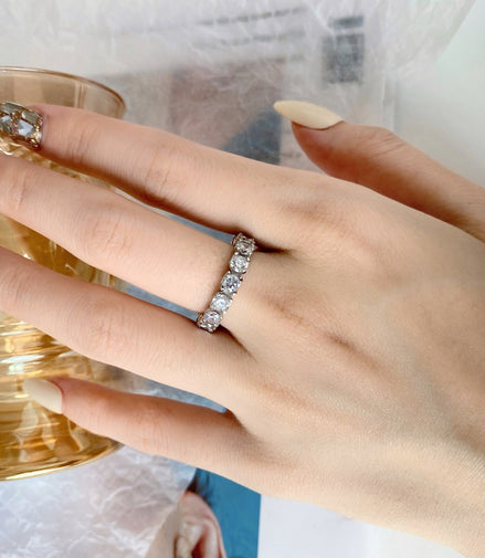 925 Sterling silver ring with all-around set zirconia stones