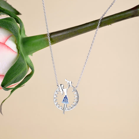 Necklace made of 925 sterling silver with mother-child pendant &amp; zirconia