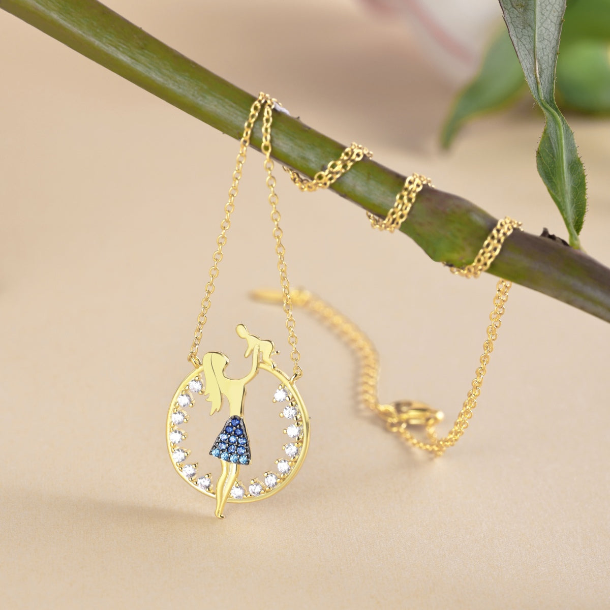 18K gold-plated chain made of 925 sterling silver with mother-child pendant & zirconia