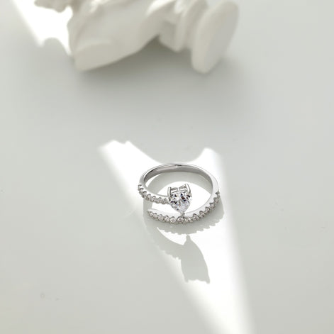Silver ring 925 with heart zirconia and sparkling accents