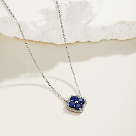 925 Sterling silver necklace with clover pendant &amp; blue zirconia