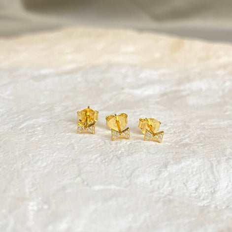 18K gold-plated ear stud set - Ear Stacking Trio "Bow Collection"