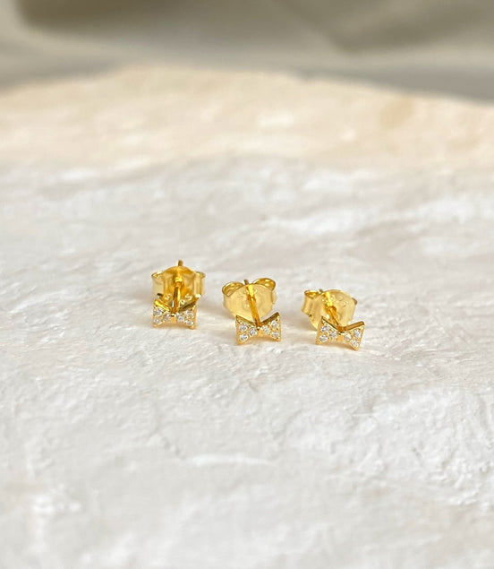 18K gold-plated ear stud set - Ear Stacking Trio "Bow Collection"
