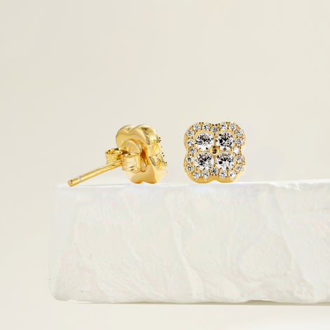 925 Sterling Silver Stud Earrings – 18K Gold Plated in Clover Leaf Design