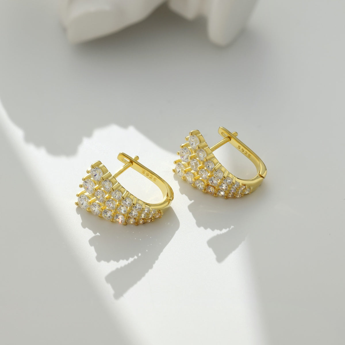 Shiny hoop earrings 925 silver, 18K gold-plated with zirconia