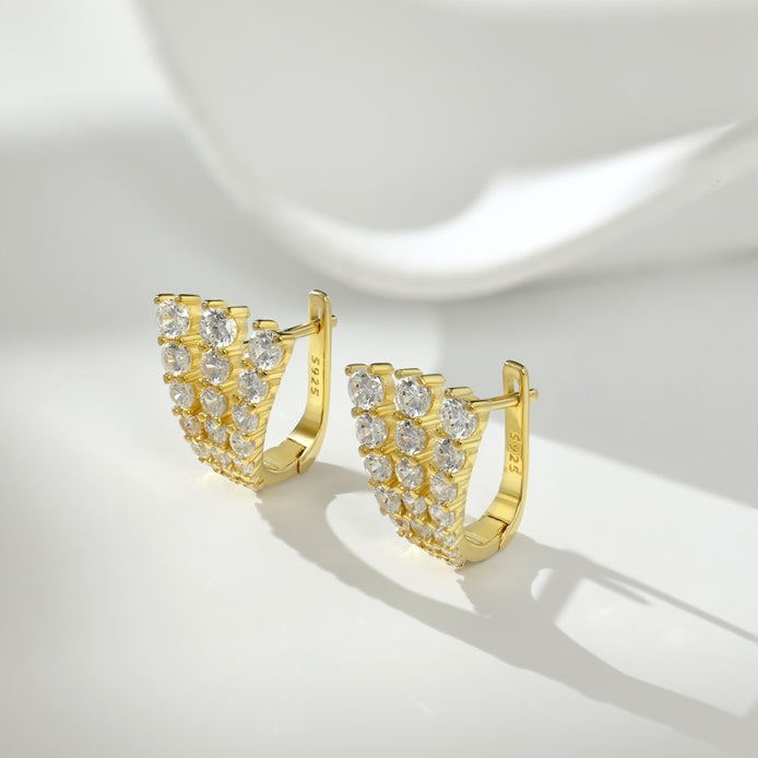 Shiny hoop earrings 925 silver, 18K gold-plated with zirconia