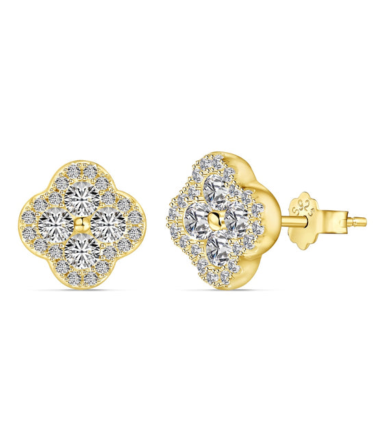 925 Sterling Silver Stud Earrings – 18K Gold Plated in Clover Leaf Design