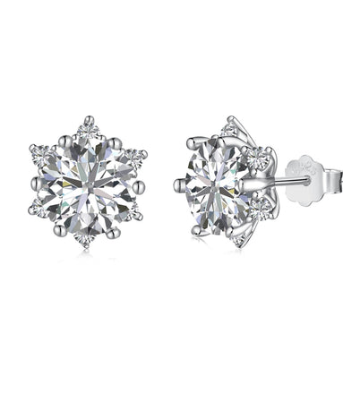 Snow Sparkle Zirconia Crystal Flower Stud Earrings in 925 Silver