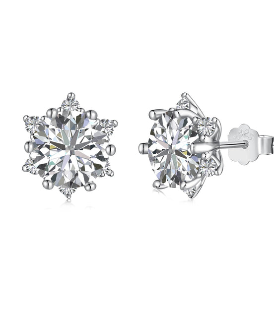 Snow Sparkle Zirconia Crystal Flower Stud Earrings in 925 Silver