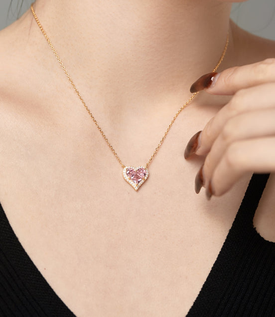 925 Sterling Silver Necklace – 18K gold-plated with pink heart zirconia