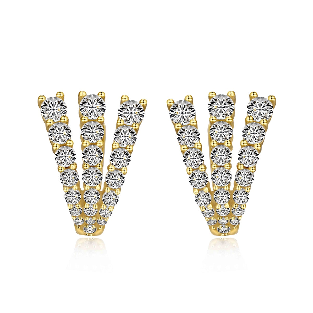 Shiny hoop earrings 925 silver, 18K gold-plated with zirconia