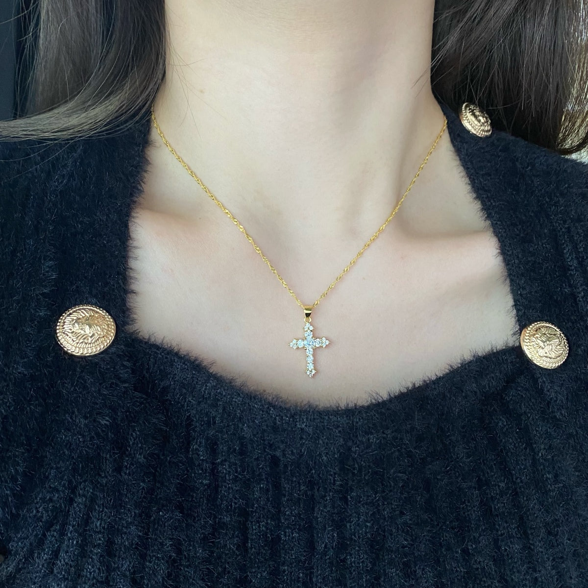 18K gold-plated cross necklace with zirconia