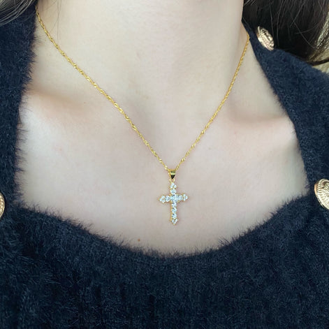 18K gold-plated cross necklace with zirconia
