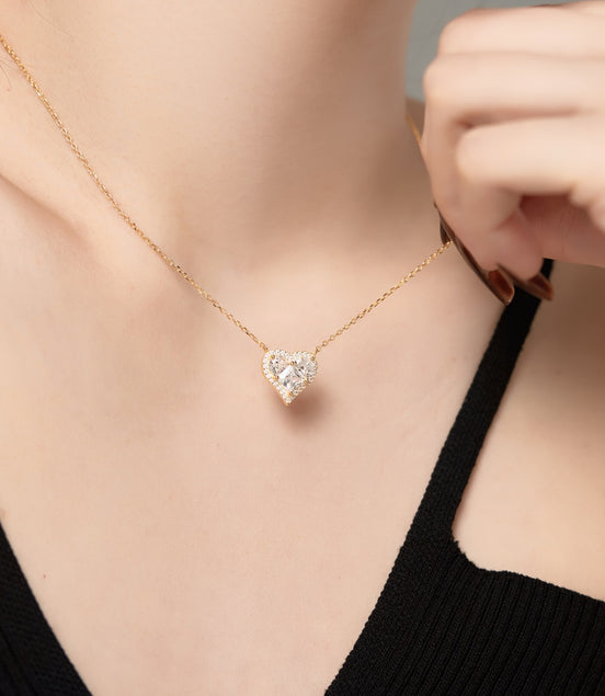 925 Sterling Silver Necklace – 18K gold plated with clear heart zirconia