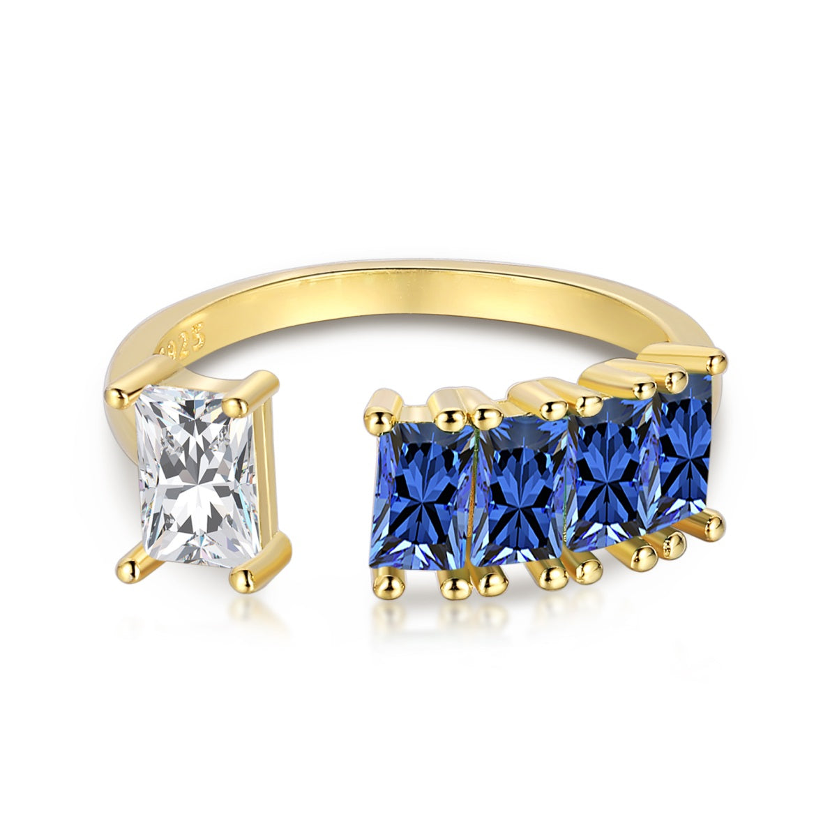 Adjustable 925 silver ring – 18K gold-plated with zirconia