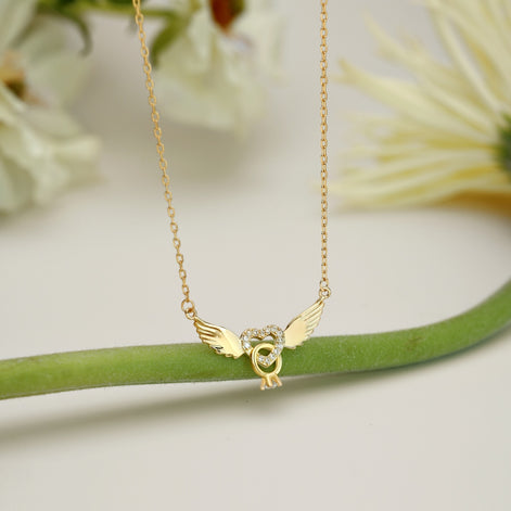 925 silver necklace heart with wings - 18K gold-plated