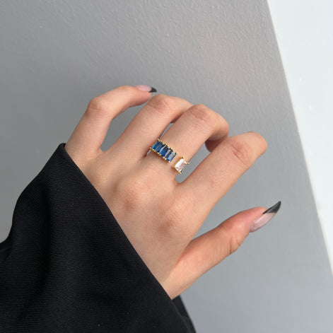 Adjustable 925 silver ring – 18K gold-plated with zirconia