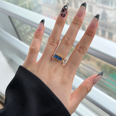 Adjustable 925 silver ring – 18K gold-plated with zirconia