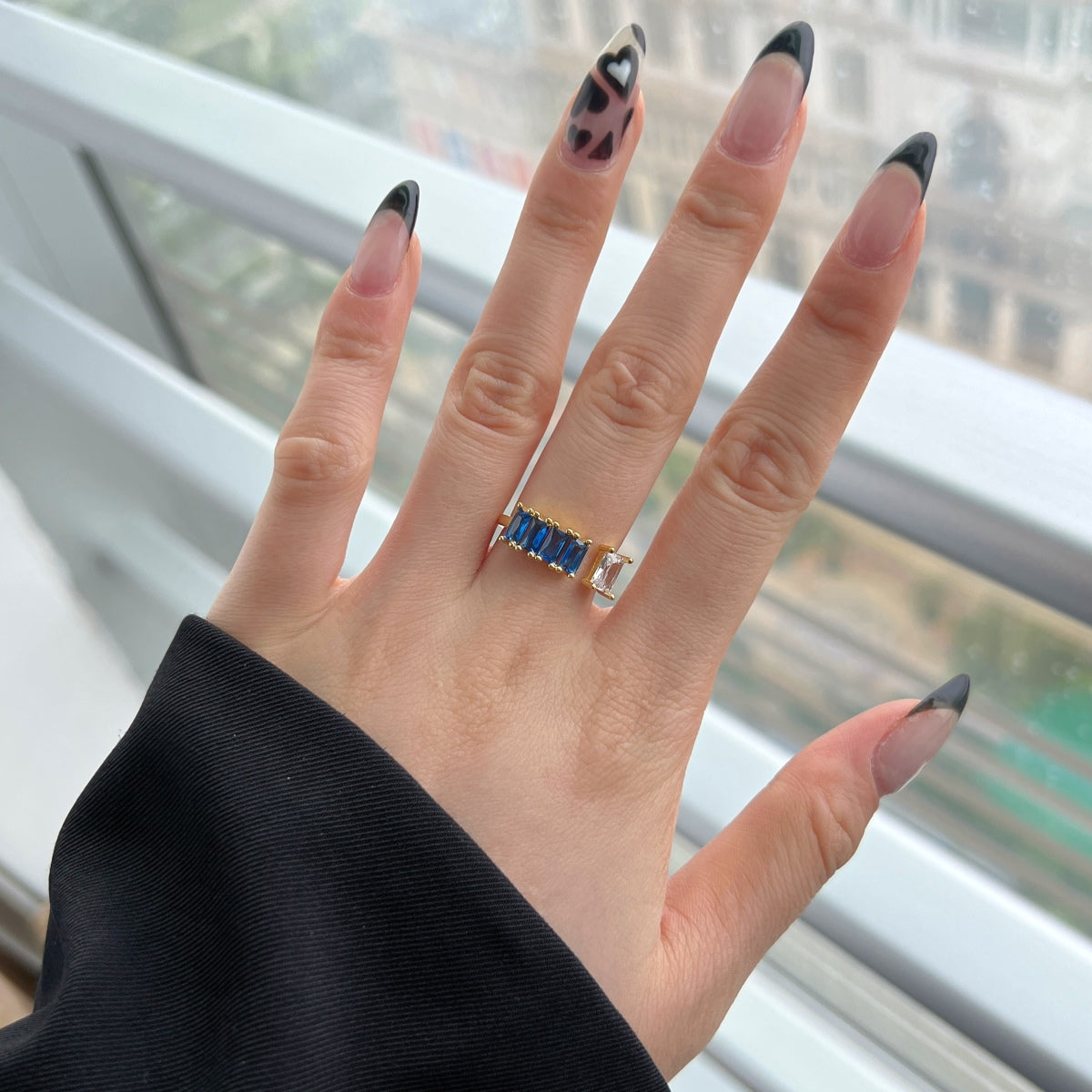 Adjustable 925 silver ring – 18K gold-plated with zirconia