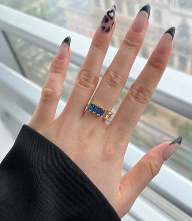 Adjustable 925 silver ring – 18K gold-plated with zirconia