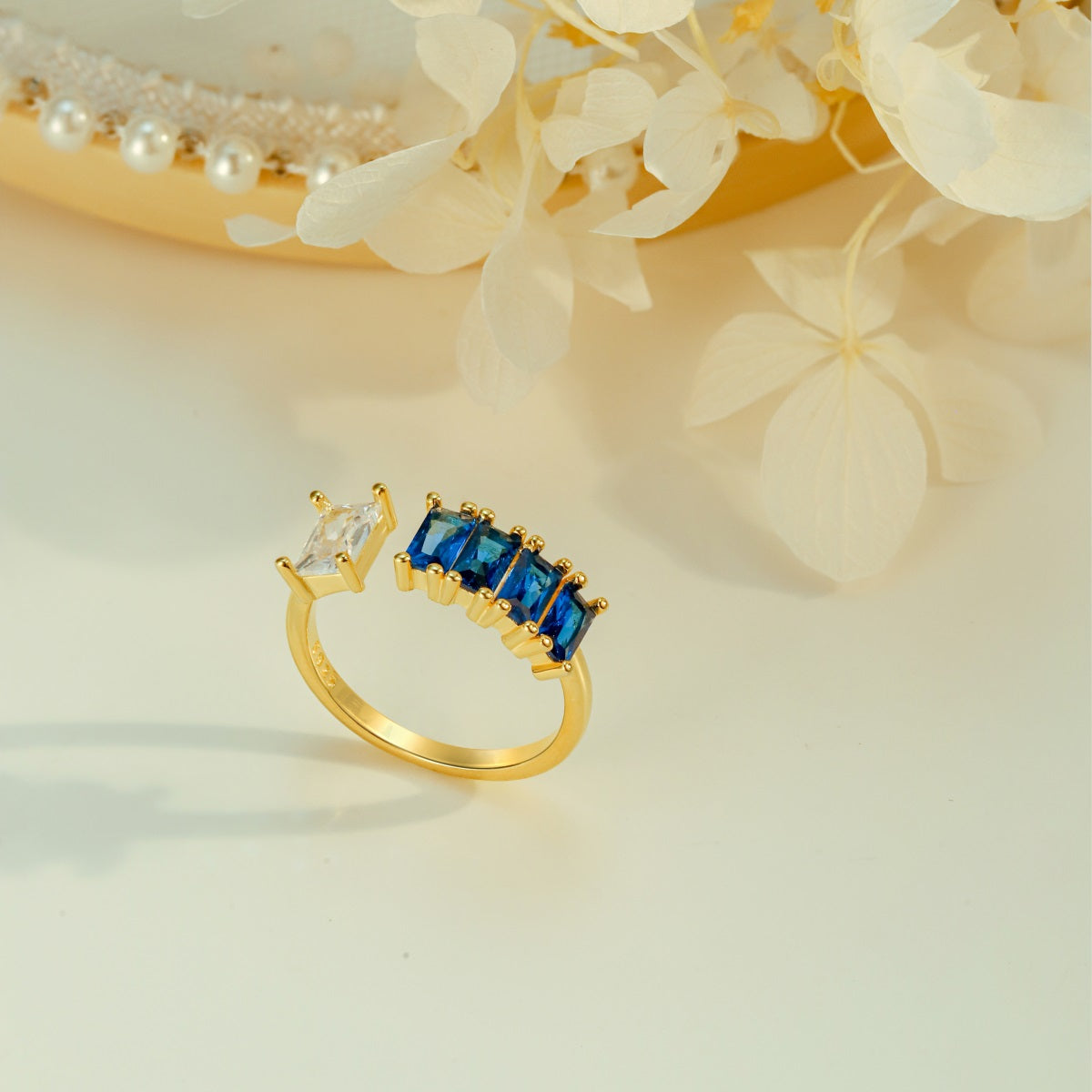 Adjustable 925 silver ring – 18K gold-plated with zirconia