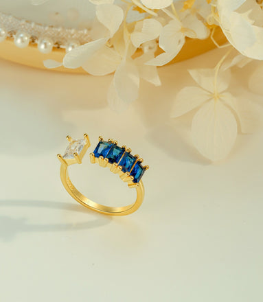 Adjustable 925 silver ring – 18K gold-plated with zirconia