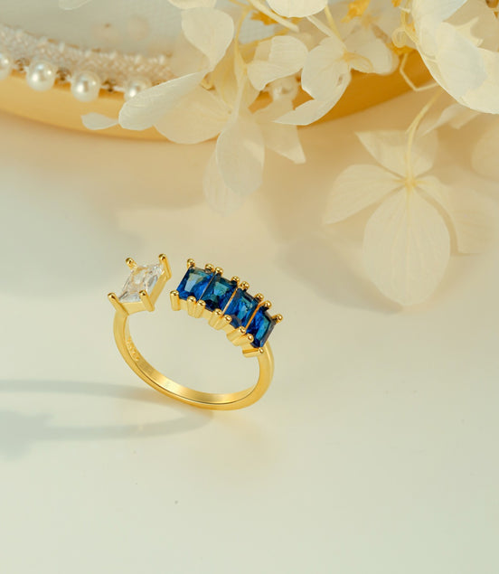 Adjustable 925 silver ring – 18K gold-plated with zirconia