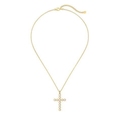 925 silver chain pearl cross - 18K gold plated