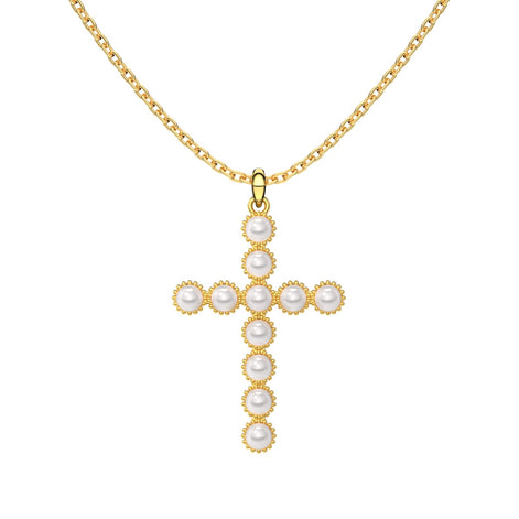 925 silver chain pearl cross - 18K gold plated