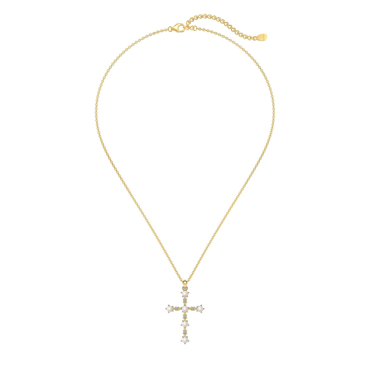 Cross necklace with pearls – 18K gold plating on sterling silver