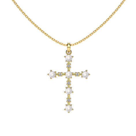 Cross necklace with pearls – 18K gold plating on sterling silver