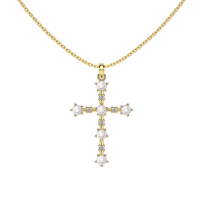 Cross necklace with pearls – 18K gold plating on sterling silver