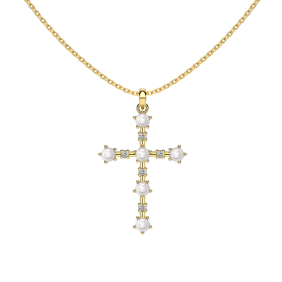 Cross necklace with pearls – 18K gold plating on sterling silver