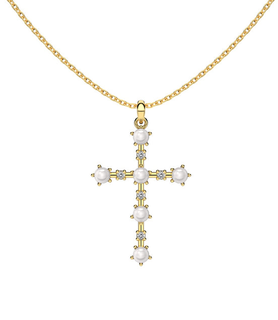 Cross necklace with pearls – 18K gold plating on sterling silver