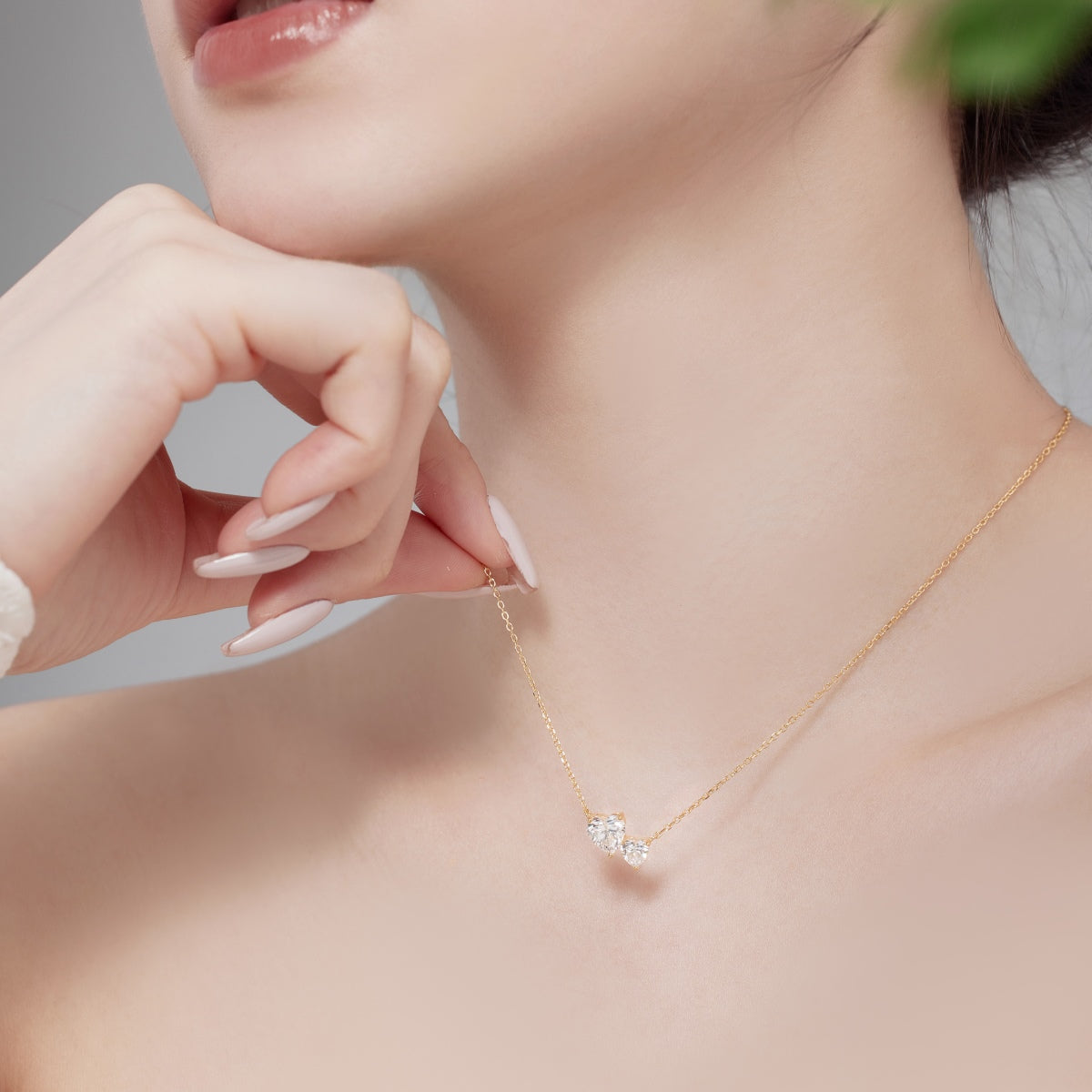 قلادة من الفضة عيار 925 على شكل قلب مزدوج - مطلية بالذهب عيار 18 قيراطًا